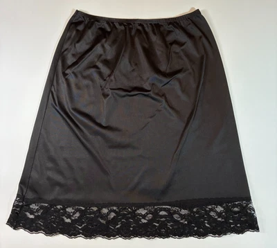 Vintage VASSARETTE Black HALF SLIP Medium BROAD LACE HEM OfficeSiren Goth Vixen - Image 1 of 4