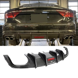 For Audi A7 Sline S7 C7.5 2016-2018 Carbon Fiber LED Rear Bumper Lip Diffuser - Picture 1 of 14