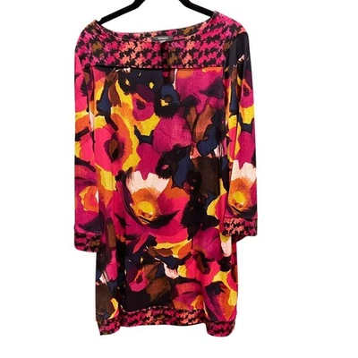Alfani three-quarter Sleeve Knee Length Shift Dress Fuchsia Navy Yellow Floral M - Image 1 of 4