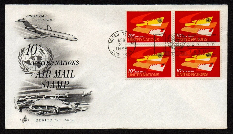 UNITED NATIONS NY # C14, ARTCRAFT FDC COVER - WINGS and ENVELOPES, AIRMAIL 1969 - Image 1 of 1