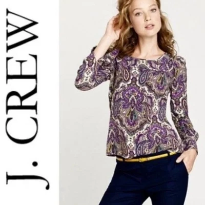 Blusa Top J.CREW Mujer XS Púrpura Estampado Paisley Talitha L/S Camisa Verde 0 2 Foto 1 de 4