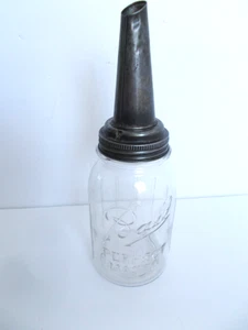 Vintage Glass Quart Oil Bottle with Metal Spout - The Master MFG Co. 1926 - Picture 1 of 2