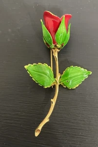 Broche vintage Giovanni rosa tono dorado metal rojo flor prendedor 3” - Imagen 1 de 8