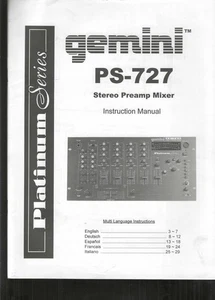Mezclador de preamplificador estéreo manual de instrucciones GEMINI Platinum Series PS-727 - Imagen 1 de 1