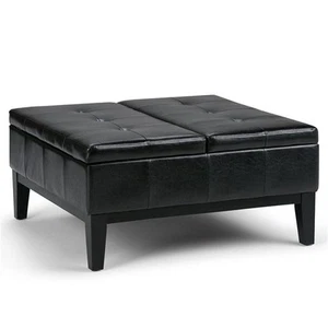 Simpli Home Dover Faux Leather Coffee Table Storage Ottoman in Black - Picture 1 of 5