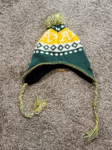 Oakland Athletics A’s Knit Trapper Beanie verde giallo pom orecchio patta berretto - Foto 1 di 6