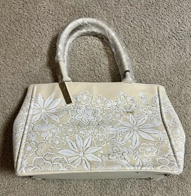 Bolso de Mano Neiman Marcus Target Oscar de la Renta Beige Blanco Floral Lona Nuevo con Etiquetas Foto 1 de 4