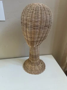 De Colección Tejido Cabeza de Mimbre 15" Sombrero Peluca Soporte Tienda Exhibición Maniquí Forma Cuello Largo - Imagen 1 de 2