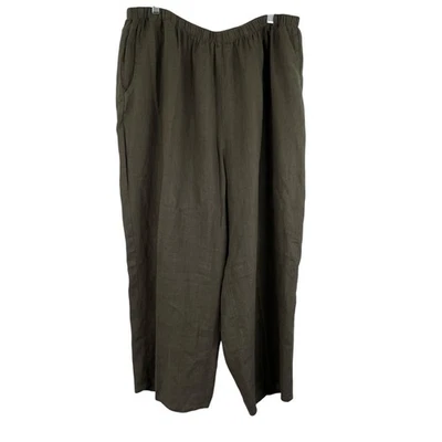 FLAX Army Green Women's Baggy Wide Leg Ankle Pants 100% Linen Size 3X Lagenlook  - Image 1 of 4