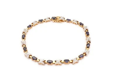Gold Plated Sterling Silver 925 Sapphire CZ Bracelet 7.25" - Image 1 of 4