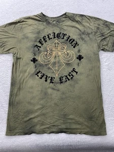 Affliction Live Fast Men's Large Green & Gray/Black Short Sleeve T-Shirt - Picture 1 of 6