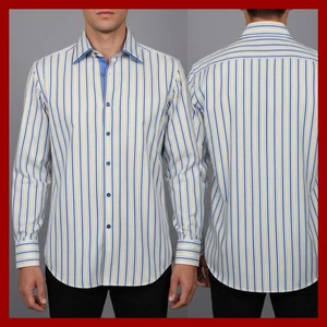 Coogi Classic Shirt Men 32/33 Button Up Long Sleeve Stripe Blue Yellow Contrast - Picture 1 of 13