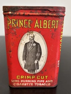 Vintage Prince Albert Crimp Cut Pfeife Zigarettentabak rot Metall Tasche Blechdose - Bild 1 von 7