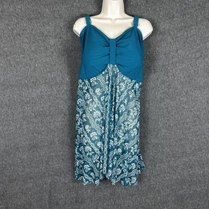 Bloomchic Swimsuit Dress Womens Sz 26 Teal Blue Semi-Sheer Floral Skirt - Picture 1 of 13