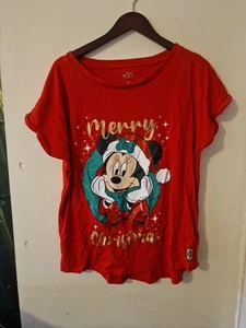 Mickey Mouse Frohe Weihnachten Damen rotes T-Shirt Größe 18. Disney 100 - Bild 1 von 8