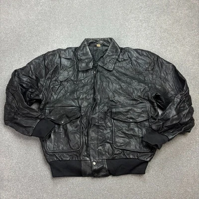 Leather Flying Jacket Adult Medium Black Bomber Aviator Military USA Flight Men* - Image 1 of 4