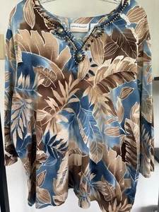 Alfred Dunner Blumen Perlen Rundhals Freizeit Shirt 3/4 Ärmel Kostenloser Versand ✨ - Bild 1 von 14