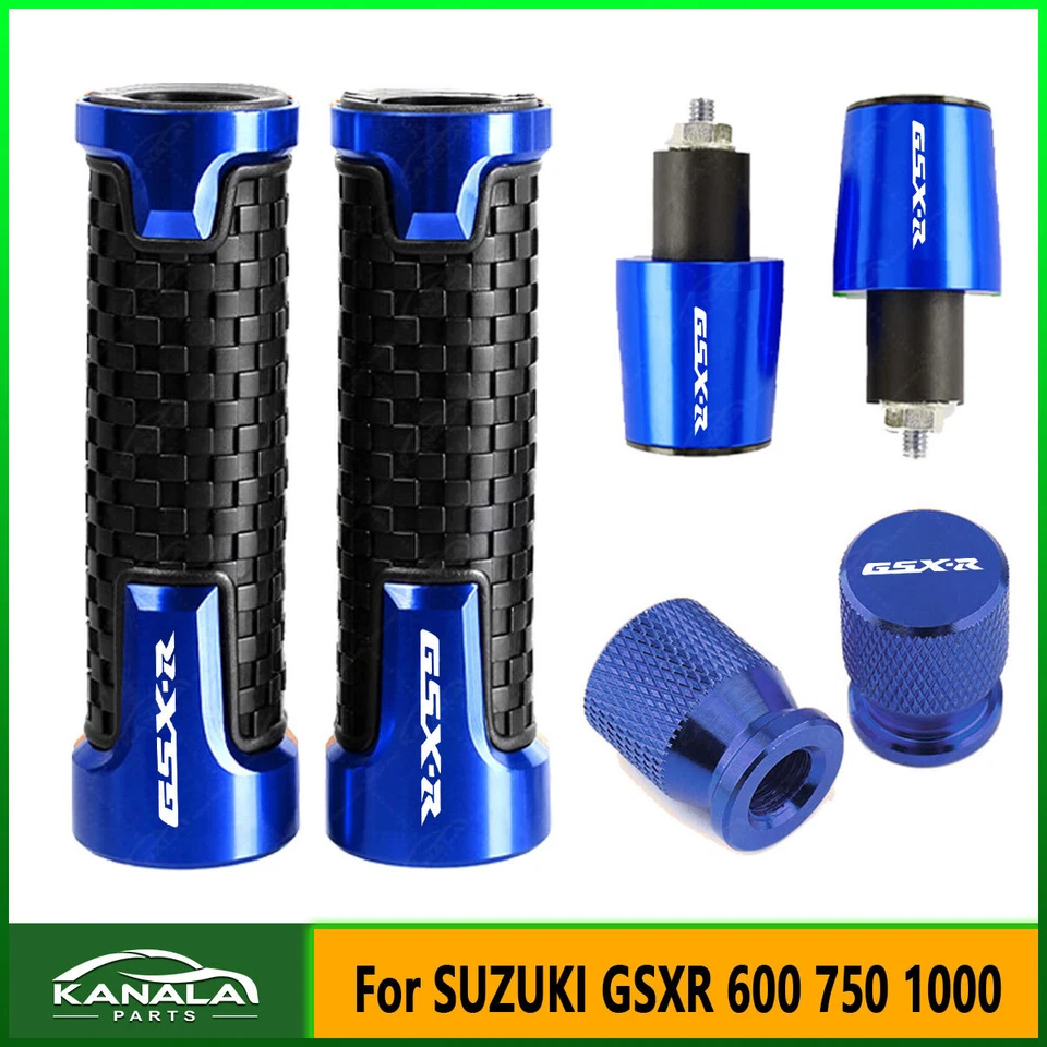Blue CNC Handlebar Hand Grips Set Tire Valve Cover For SUZUKI GSXR 600 750 1000 Foto 1 de 1