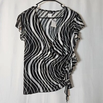 Blusa para mujer tocador nueva con etiquetas negra/blanca manga corta bajo cuello en V cruzada XL Foto 1 de 4