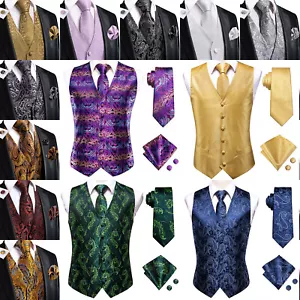 Mens Formal Wedding Waistcoat Floral Paisley Suit Vest Tuxedo Tie Set Party - Picture 1 of 174