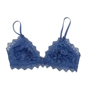 Aerie Floral Lace Triangle Bralette Bra Periwinkle Blue Gold Side Ring Size XS - Picture 1 of 8