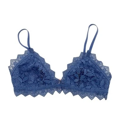 Sujetador Bralette Triángulo Encaje Floral Aerie Periwinkle Azul Dorado Anillo Lateral Talla XS Foto 1 de 4