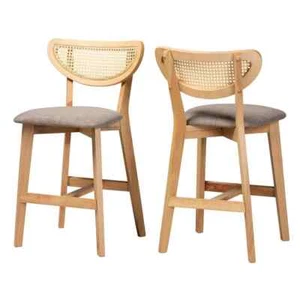 Dannell 24 in. Grey and Natural Oak Wood Counter Stool with Fabric Seat (Set of - Picture 1 of 7