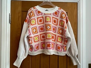 Zara Womens Crochet Square Floral Patchwork Jumper - Size M - Picture 1 of 2