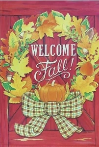BENVENUTO AUTUNNO! Corona di foglie 12,5"" x 18"" bandiera da giardino 27-3403-50 flip it! PIOGGIA BRILLA - Foto 1 di 2