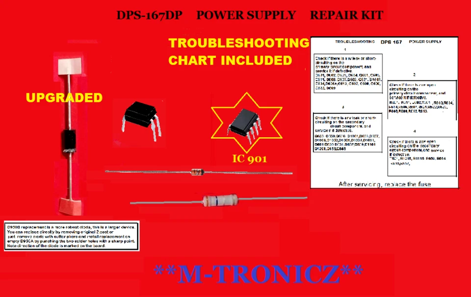 VIZIO M492i-B2 DPS-167DP REPAIR KIT + INSTRUCTIONS + TROUBLESHOOTING CHART