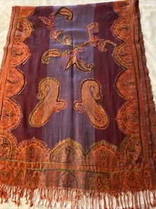 Purple, Pink, Orange Wool Scarf Wrap Shawl Paisley Beads & Sequ1ns 72" x 28" - Picture 1 of 12