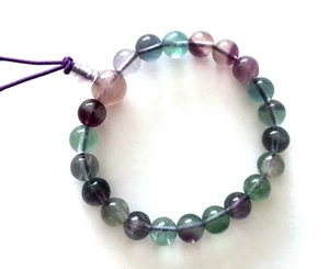 Armband Kugelarmband natürlich Edelstein Fluorit grün lila gefädelt Kugel 8mm - Bild 1 von 1