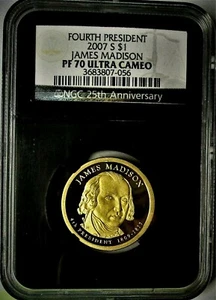 2007 S NGC PF 70 ULTRA CAMEO JAMES MADISON PROOF DOLLAR! RETRO LABEL! - Picture 1 of 2