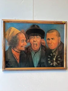 Vintage The Three Stooges Signed Sally Evans Wall Clock Picture Frame 27x20 RARE - Picture 1 of 11