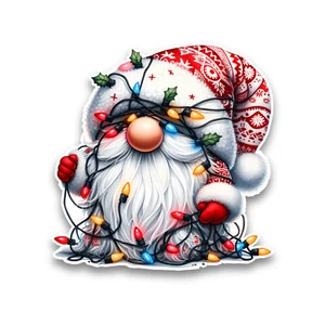 Weihnachtswichtel verheddert in Weihnachtsbeleuchtung Vinyl Aufkleber Abziehbild Auto Sammelalbum 95x92mm - Bild 1 von 1