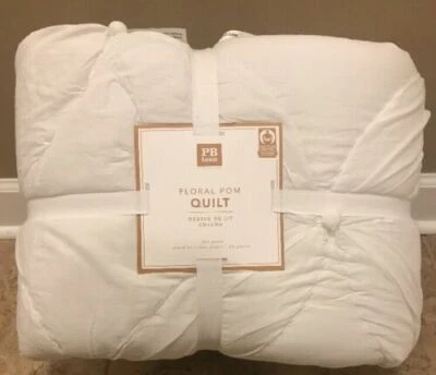Pottery Barn Teen Floral Pom Girls Quilt Comforter White TWIN Nip - Image 1 of 2