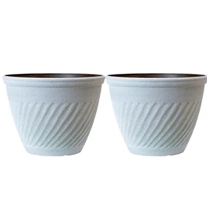 White Large Garden Planter Pot 28L Swirl Pattern Plastic Indoor Outdoor 39cm - Picture 1 of 20
