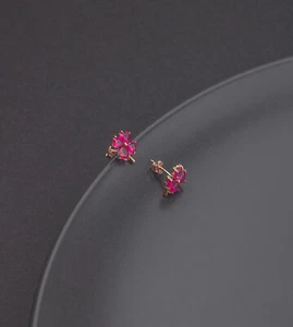 Ermusgold 925 Sterling Silber Rubin Kleeblatt Ohrringe ER0745-Handgemacht - Bild 1 von 3