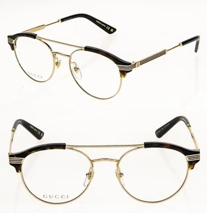 GUCCI 0289 Gold Brown Web Stripe Pilot Logo Unisex Eyeglasses 51mm GG0289O 002 - Picture 1 of 8
