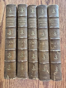 The Poetical Works of Edmund Spenser 1852 Volumes 1-5 Leather Bound - Picture 1 of 9