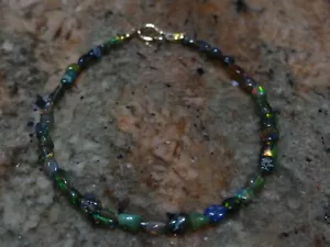 14k Yellow Gold Black Ethiopian Opal Gemstone Bracelet 7" - Picture 1 of 1
