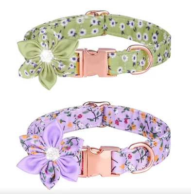 狗项圈,花朵带可拆卸蝴蝶结水钻,玫瑰金扣,S M L — 第 1/3 张图片