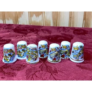 Lote de 7 dedales de colección hueso inglés de colección norte de Gales del Sur - Imagen 1 de 11