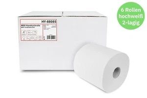 6x Handtuchrollen MIDI-20cm Innenabwicklung hochweiß 2-lg reißfest Zellstoff - Bild 1 von 4