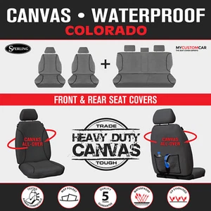 Holden Colorado RG Dual Cab 2012-2020 TRADIES Grey Canvas Custom Car Seat Covers - Picture 1 of 12