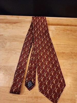 Corbata de seda roja Lands' End nueva sin etiquetas con flores doradas 3,5" W x 59" L cosida a mano en EE. UU. Foto 1 de 4