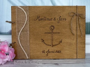 Livre d'Or Nautique Stylo. Livre d'Invité Rustique En Bois. Gravé Personnalisé. - Imagen 1 de 11