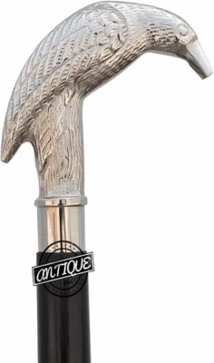 Cool Canes For Men Women Silver Raven Handle Wooden Walking Stick Good Gift Idea - Image 1 of 4