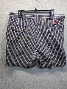 VTG Polo Ralph Lauren Men's Dark Blue/ Yellow Plaid Pleated Shorts Size 38 - Picture 1 of 8