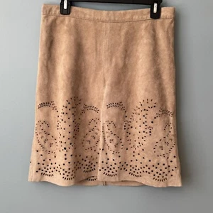 Theory Eyelet Suede Leather A Line Skirt. Beige Size 8 - Picture 1 of 8